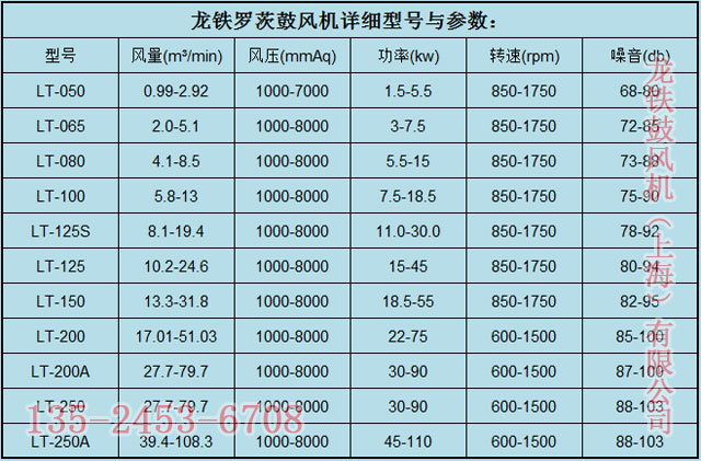 龍鐵煤氣專用羅茨鼓風(fēng)機(jī)參數(shù)